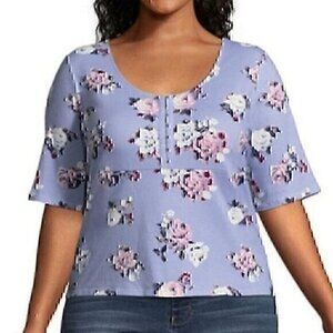 NEW ARIZONA JEAN CO Purple Pink White Floral Short Sleeve Y2K Cotton Top JUNIORS